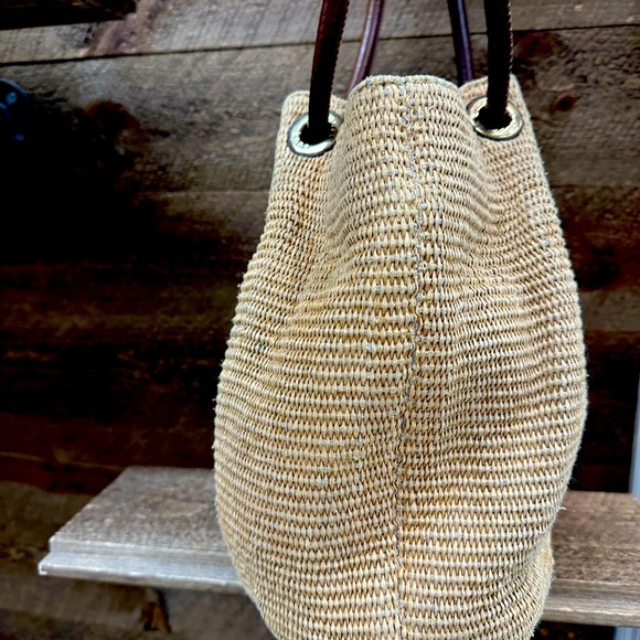 Michael Kors Straw Tote with Leather Handles & Tassel Charm - Picture 3 of 10